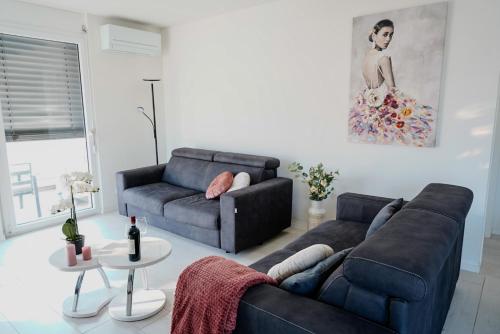 a living room with two couches and a table at Lakeside Attic in Lugano