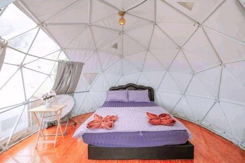a bedroom with a bed in a dome tent at Mon Sai Lom ม่อนสายลม ม่อนแจ่ม in Mon Jam