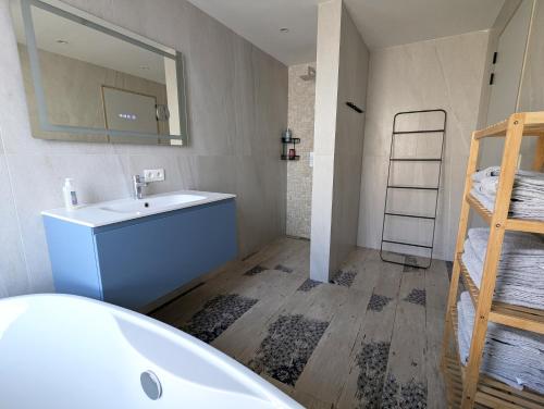 a bathroom with a tub and a sink and a ladder at Gasthuis Puytvoet in Sint-Niklaas