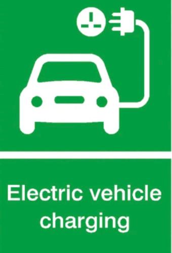 a green sign with an electric vehicle charging symbol at Room on the River in Cruden Bay
