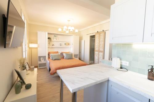 Il comprend une cuisine et un salon avec un lit. dans l'établissement Le Soleil, à Antibes