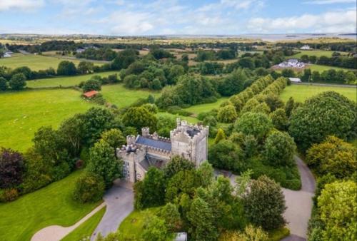 an aerial view of a castle in a field at Moyvannan Castle on 7 Acres in Roscommon