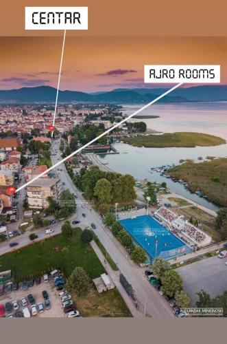 an aerial view of a river and a city at Ajro Rooms in Struga