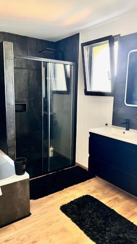 une salle de bain avec douche et lavabo dans l'établissement Chambres d'hôte, à Châteauneuf-de-Gadagne