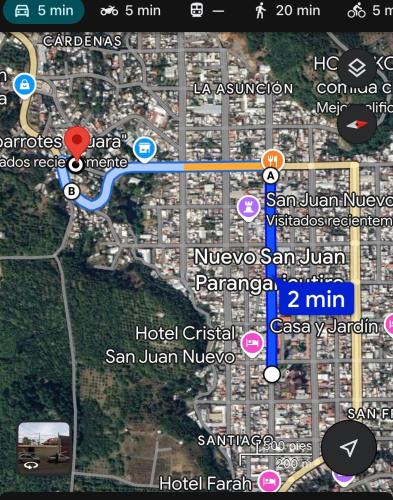 a map of a street with a bus on it at Casa del Lago in Nuevo San Juan Parangaricutiro