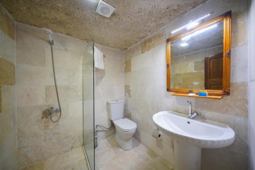 a bathroom with a toilet and a sink and a shower at Asteria Cave Hotel in Goreme