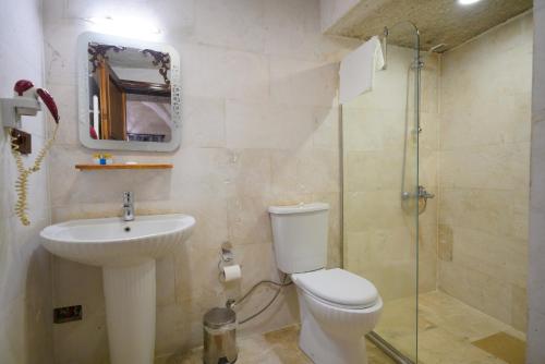 a bathroom with a toilet and a sink and a shower at Asteria Cave Hotel in Goreme