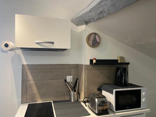 a kitchen with a microwave and a toaster oven at Le Terrier in Mussidan
