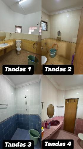 a collage of four pictures of a bathroom at Dnur Klang Homestay in Klang