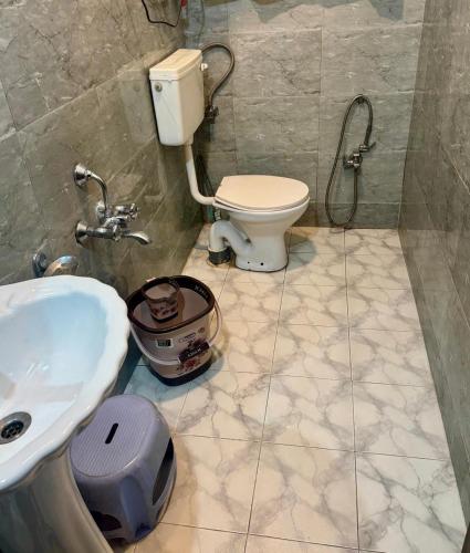 un baño con inodoro y lavabo en Hotel the casa, en Srinagar
