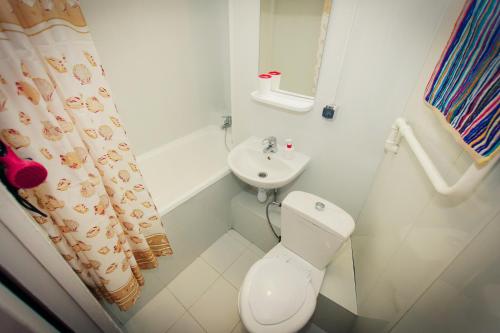 モスクワにあるStudio Apartmentの白いバスルーム(トイレ、シンク付)