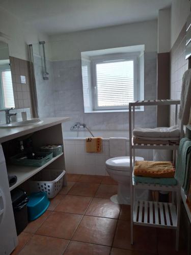 a bathroom with a toilet and a sink and a tub at NORDIQUES DE LA WELCHE in Orbey