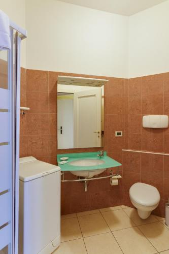 a bathroom with a sink and a toilet and a mirror at Residence Al Granzo in Trieste