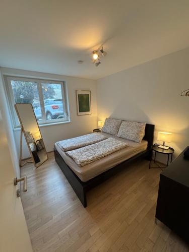a bedroom with a bed and a window at Studio University in Graz