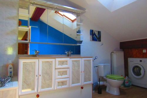 une salle de bain avec un lavabo et une machine à laver dans l'établissement Gîte Les Fremi'Zh, à Saint-Maurice-sur-Moselle