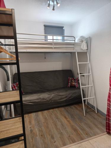 Cette chambre dispose de lits superposés et d'un canapé. dans l'établissement Appartement la Foux d allos, à Allos
