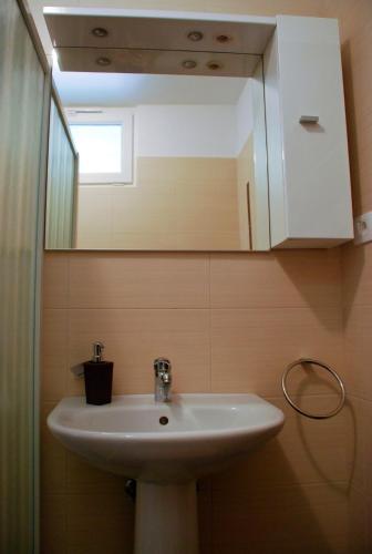 a bathroom with a sink and a mirror at Garden House in Matulji