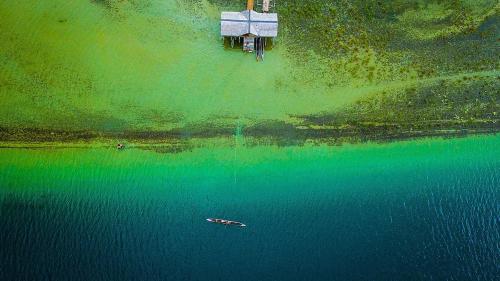 an aerial view of a boat in the water at Dodoha Mosintuwu in Ratodena