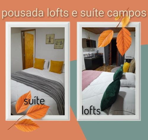 Ένα ή περισσότερα κρεβάτια σε δωμάτιο στο Pousada Lofts e Suítes Campos