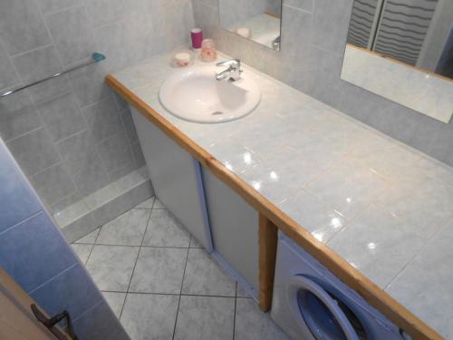 une salle de bain avec un lavabo et un miroir dans l'établissement Très bel appartement duplex spacieux - 8 pers, animaux admis - FR-1-516-17, à Les Deux Alpes