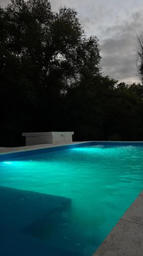 a pool of blue water with trees in the background at Cabañas Nueve Alamos in Casa Grande