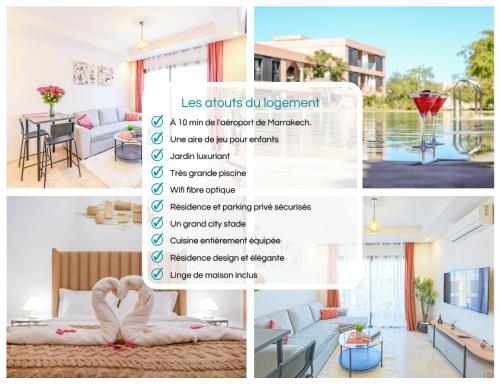 a collage of photos of a house at Mya cosy - Clim, Wifi, Jardin à 10min de l'Aéroport in Marrakech