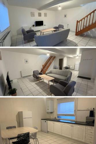 deux photos d'un salon et d'une salle à manger dans l'établissement Maison de ville - CHU Hôpital Nord, à Saint-Priest-en-Jarez