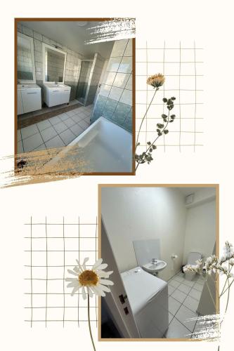 une salle de bain avec baignoire et toilettes dans l'établissement Maison de ville - CHU Hôpital Nord, à Saint-Priest-en-Jarez