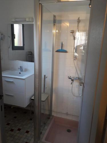 un baño con ducha y lavabo en MF n 1, en Cazaubon