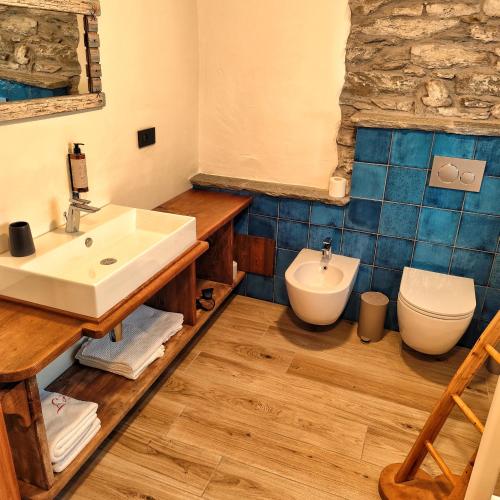 a bathroom with a sink and a toilet at Le Foyer de Grand-mère in Fenis
