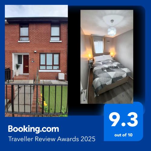 two pictures of a bedroom and a house at 293 Holiday Home in Belfast