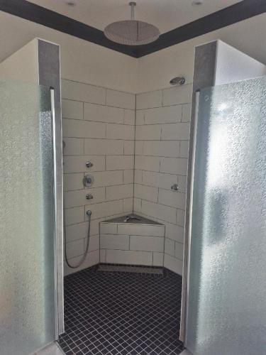 a bathroom with a shower with a toilet in it at Ferienwohnung Uhlenbusch Paradise in Friesoythe