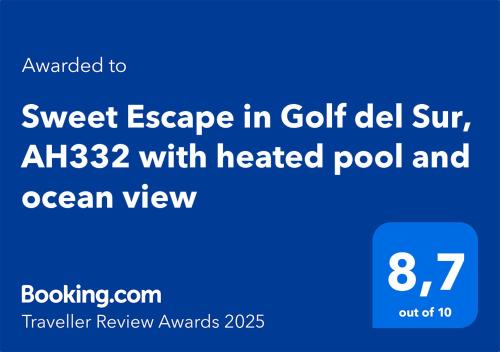 Captura de pantalla de un tuit de escape en Golf del sur con piscina climatizada y vistas al océano en Sweet Escape in Golf del Sur, AH332 with heated pool and ocean view, en San Miguel de Abona