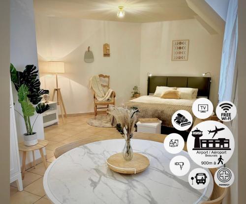 Ένα ή περισσότερα κρεβάτια σε δωμάτιο στο Appartement L Escale à Tillé