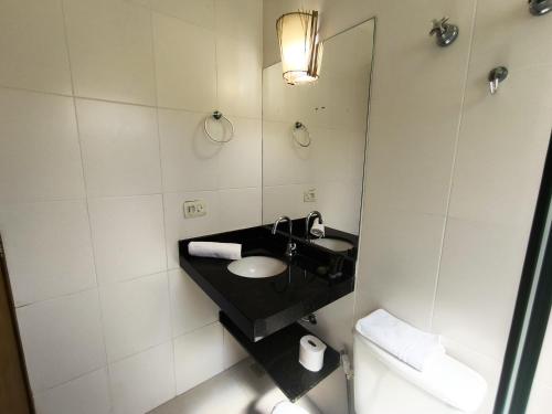 a bathroom with a sink and a mirror at Pousada Samburá in Barra do Una