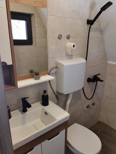 a bathroom with a toilet and a sink and a shower at Tara 1395 Altitude in Sekulić 