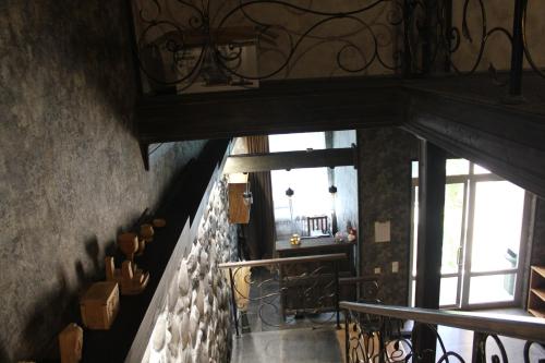 an overhead view of a staircase in a building at Hotel Eden in Mestia