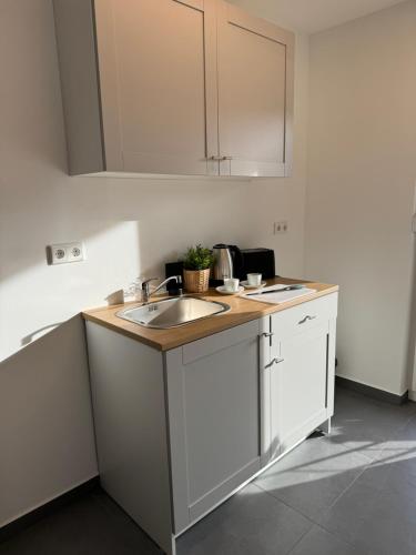 a kitchen with a sink and a counter top at Edersee-Apartment in Waldeck