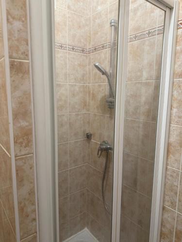 a shower with a glass door at Le Shamma lodge in Reims