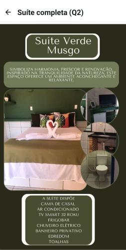 a poster of a bedroom with a bed and a mirror at Pousada La Luna in Paracuru