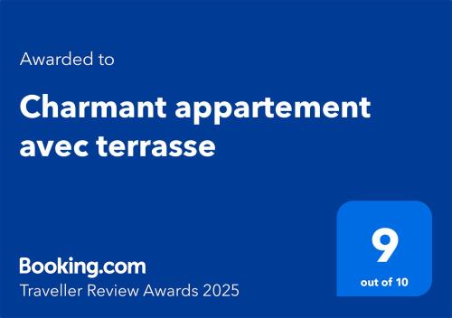 Certifikát, hodnocení, plakát nebo jiný dokument vystavený v ubytování Charmant appartement avec terrasse