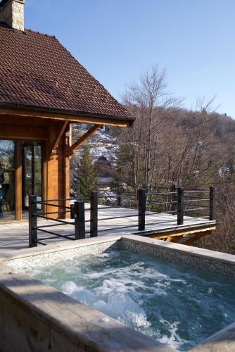 una piscina frente a una casa en Tara Cozy Home, en Mokra Gora