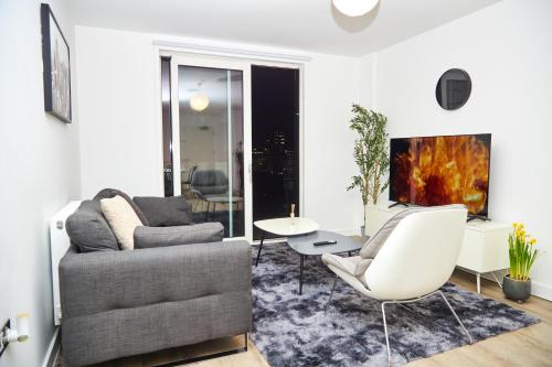 Χώρος καθιστικού στο Manc Stays Central Manchester with Balcony