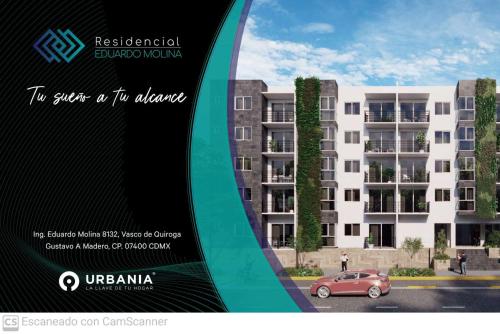 a poster of a building with a car in front of it at Residencial Eduardo Molina in Mexico City