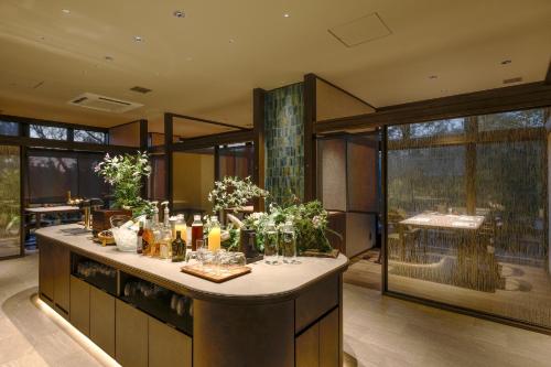 a kitchen with a large island in a house at Kasyouen Bettei Fuka - Adult Only in Kyotango