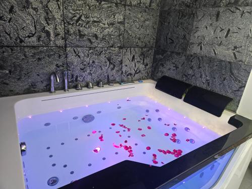 une baignoire remplie de beaucoup de sang rouge dans l'établissement maison du sud, à Marsillargues