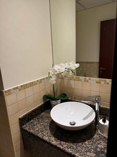 a bathroom with a sink and a mirror at Best view homes in Dubai