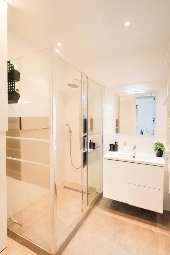 une salle de bain avec une douche en verre et un lavabo dans l'établissement Appartement 2 pieces, à Nice