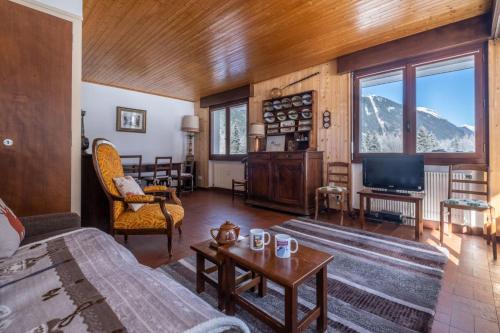 un salon avec un canapé et une télévision dans l'établissement T2 1 bedroom near the slopes Chamonix-Mont-Blanc, à Chamonix-Mont-Blanc