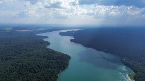 an aerial view of a large body of water at Hausboot Rollyboot in Joachimsthal